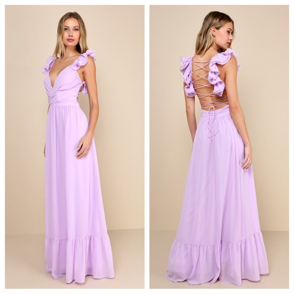 Lulus Dresses & Skirts - Lulus Soiree Celebration Lilac Ruffled Lace-Up Maxi Dress